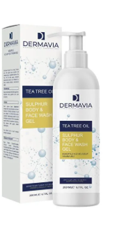 Dermavia Sulphur Body & Face Wash Gel 200ml product available at family pharmacy online buy now at qatar doha