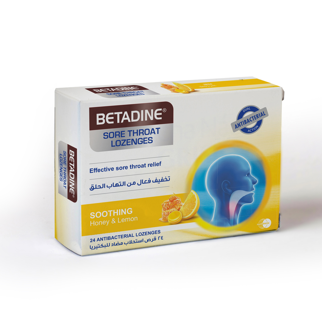 Betadine Sore Throat (honey &lemon) Lozenges 24.s product available at family pharmacy online buy now at qatar doha