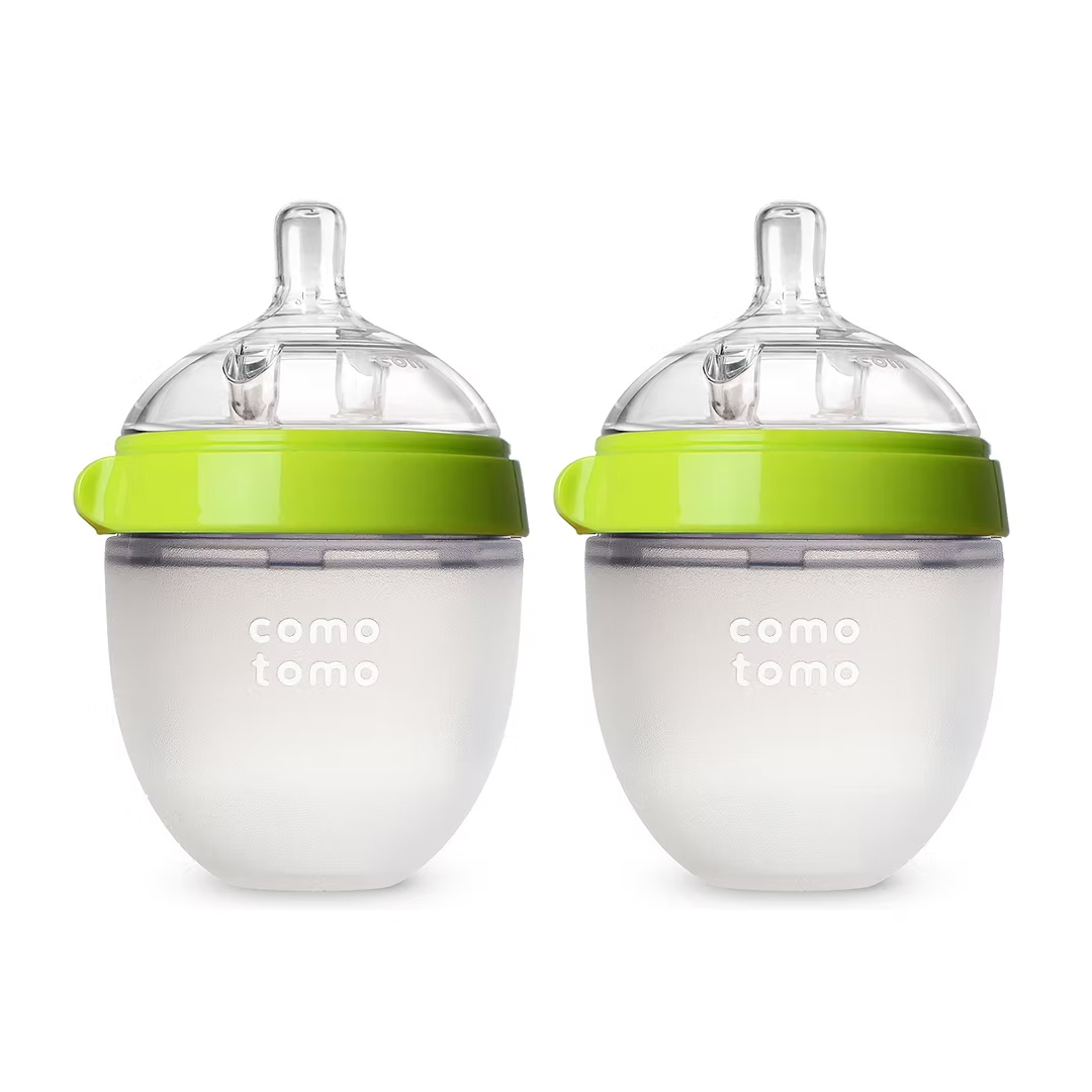 buy online COMOTOMO SOFT HYGENIC SILICONE BABY BOTTLE (GREEN& WHITE) 150ML  1  Qatar Doha