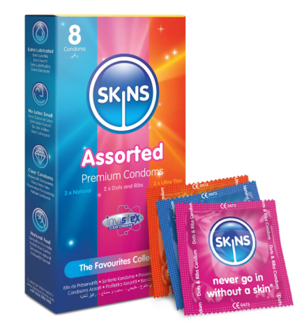 Skins assorted lubricated Condoms  8.s product available at family pharmacy online buy now at qatar doha