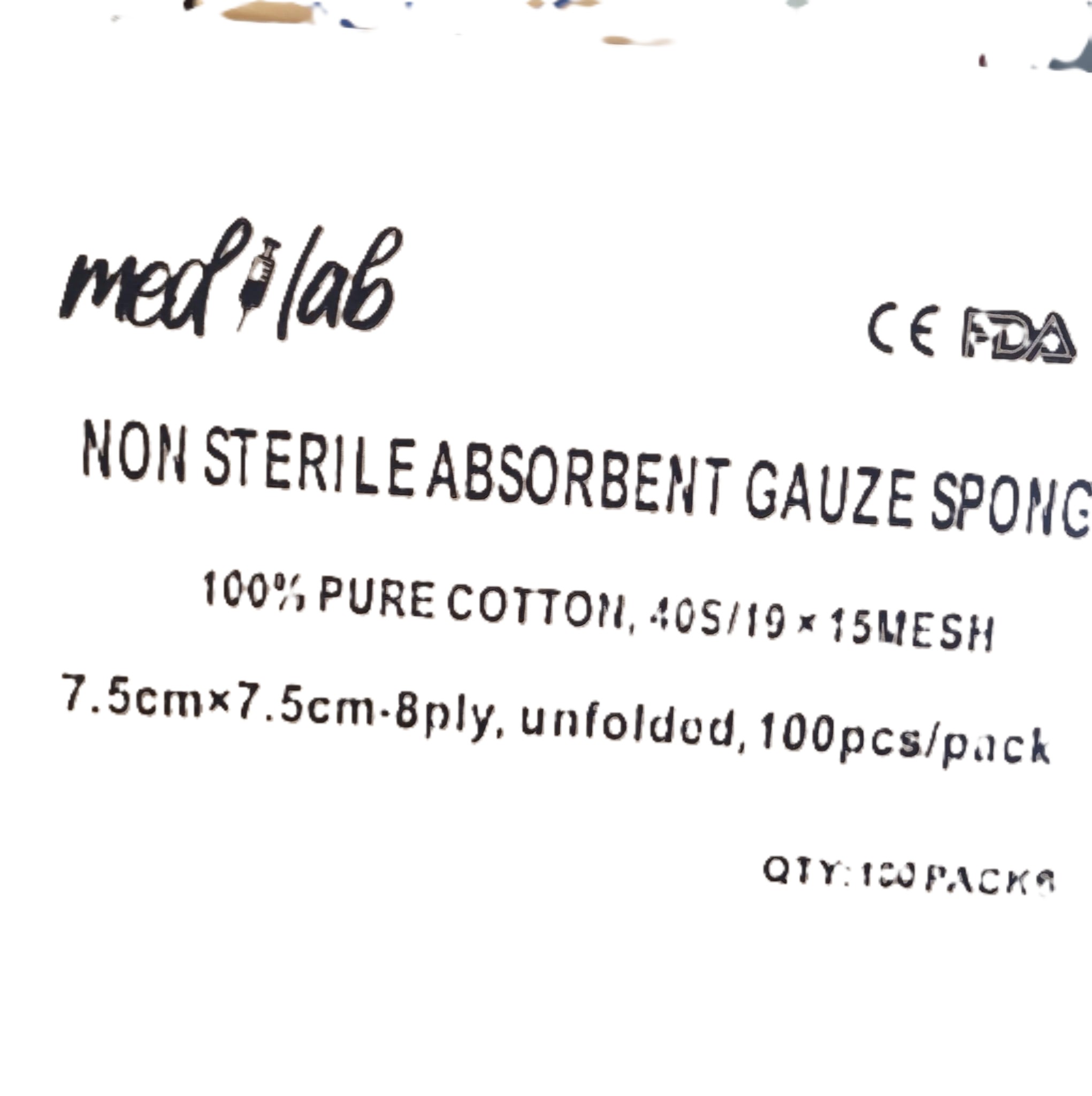 Non Sterile Gauze Swab 7.5 cm x 7.5 cm 8 Ply 100's -Medlab product available at family pharmacy online buy now at qatar doha