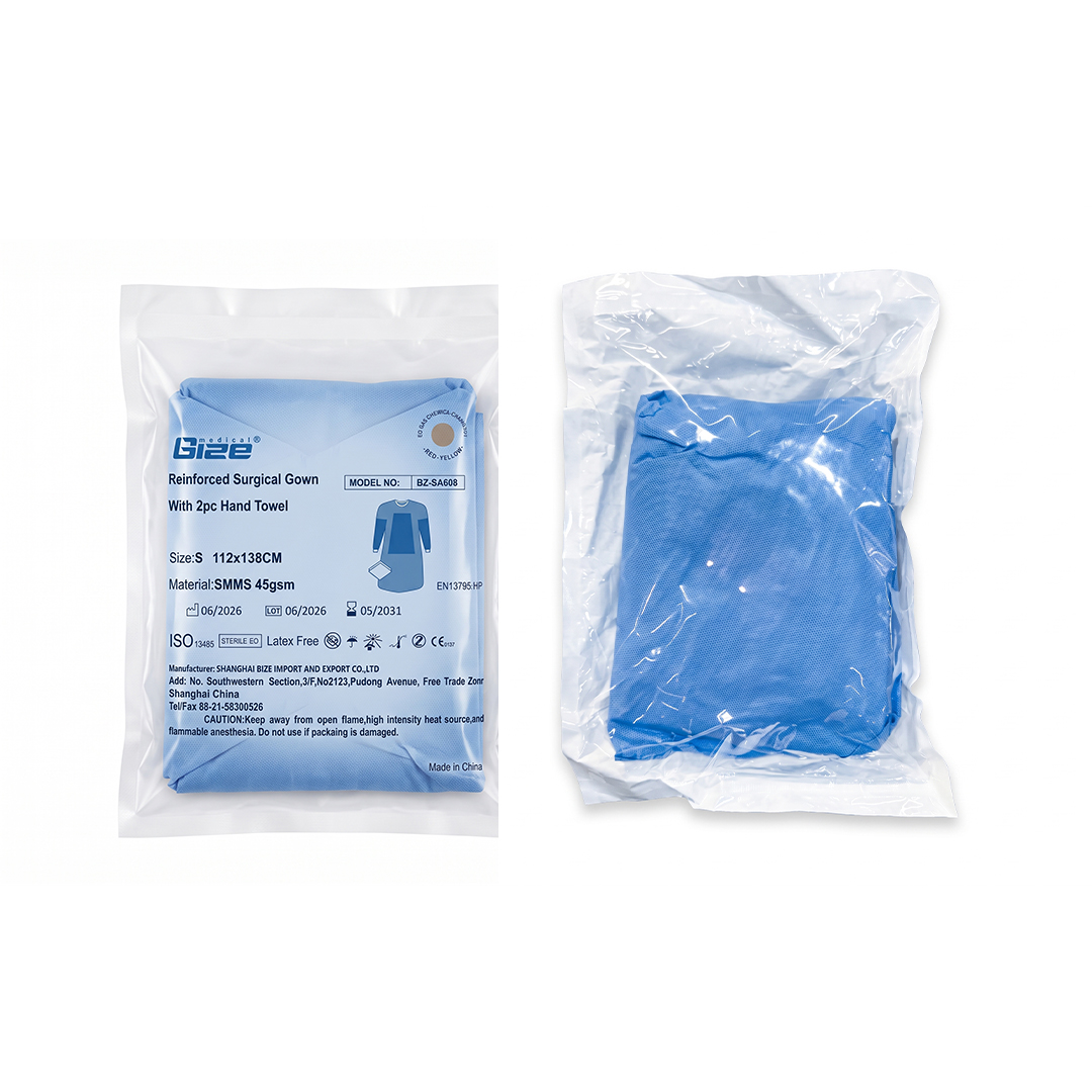 Reinforced Surgical Gown With 2 Pcs Hand Towel (SIZE S,112x138 cm,SMMS 45 gsm ,Model No BZ-SA608- Bize product available at family pharmacy online buy now at qatar doha