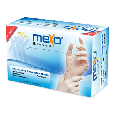 shop now Gloves Latex - Pre-Powdered - Mexo  Available at Online  Pharmacy Qatar Doha