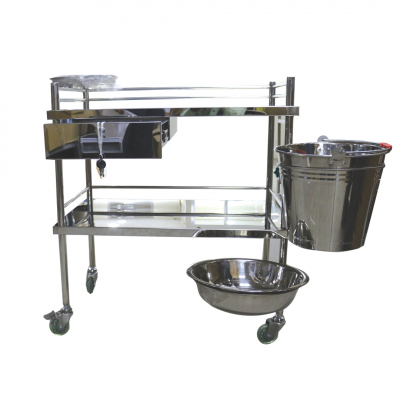 shop now Mexo Trolley-304(2 Shelf/1D (S/S)+1Basket+1Basin)(800*450*890Mm) -Trustlab  Available at Online  Pharmacy Qatar Doha